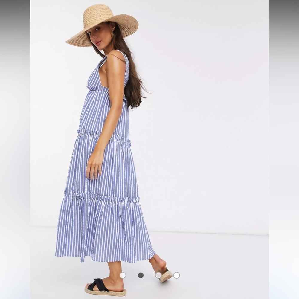 Asos Design Tall Button Front Tiered Midi Sundres… - image 2